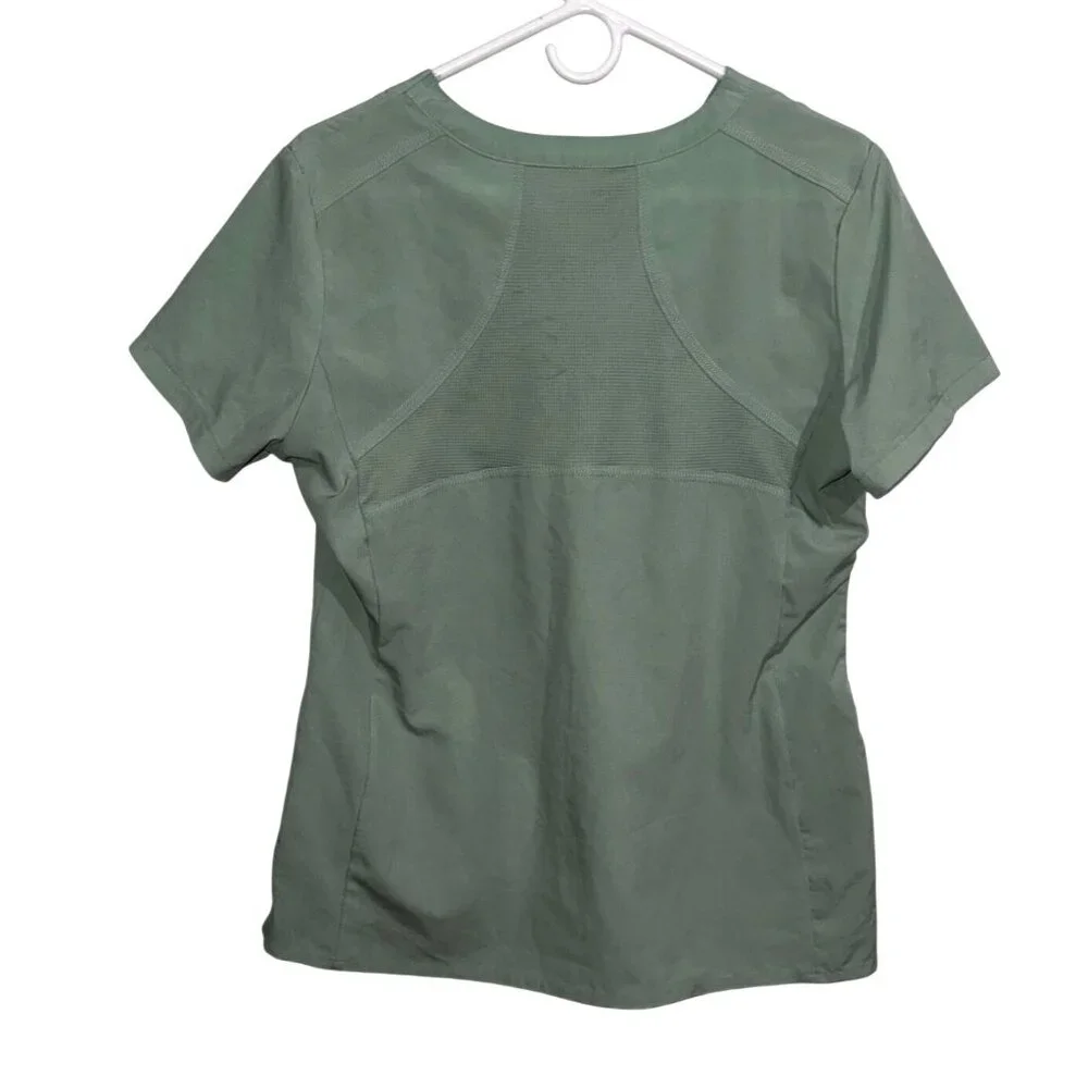 Green Scrub Top With Pockets M/M 90% Polyester 10% Spandex Knit Fabric - Picture 5 of 8